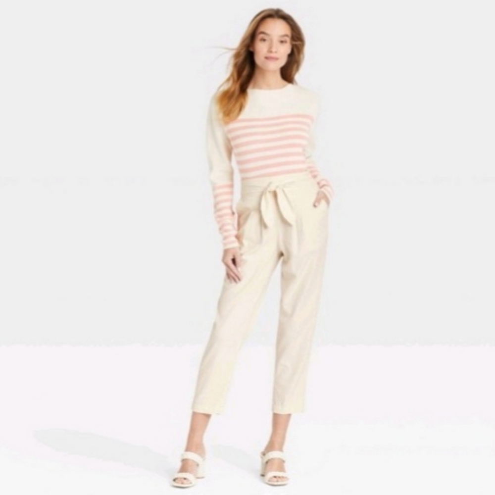 Who What Wear Tapered Linen Blend Ankle Length Trousers XXLarge In Birch NWT